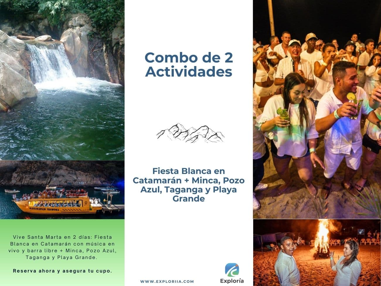 Combo Fiesta Blanca en Catamarán + Minca, Pozo Azul, Taganga y Playa Grande en Santa Marta