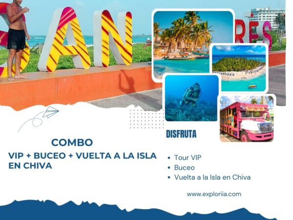 Combo Tour VIP + Buceo + Vuelta a la Isla en Chiva en San Andrés con Exploria 34 Combo Tour VIP + Buceo + Vuelta a la Isla en Chiva en San Andrés Islas